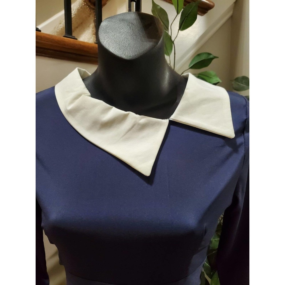 Women's Blue Solid Polyester Collared Long Sleeve… - image 8